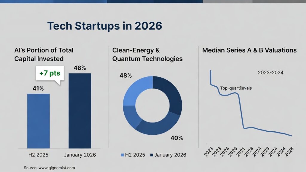 Global Venture Funding Share by Sector – H2 2025 vs. January 2026.