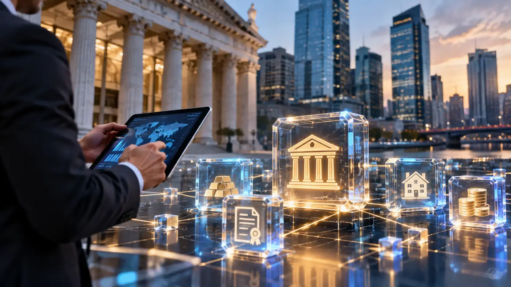 Institutional financial markets connected through blockchain and tokenized finance infrastructure