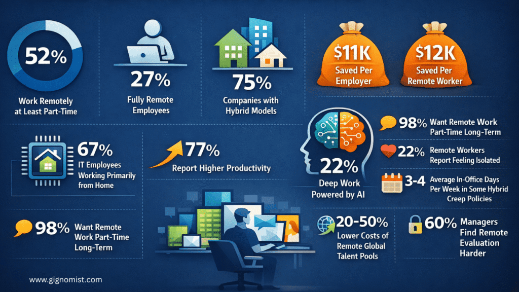 Global remote work stats by The Gignomist