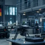 Engineers working on defense technology at a German robotics startup