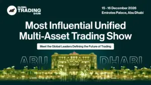 Delegates attend the Global Trading Show in a luxury conference venue featuring AI, fintech and multi-asset trading technologies.