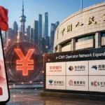 Digital yuan payment network connecting Chinese banks and financial infrastructure as digital yuan expansion brings e-CNY operators to 30