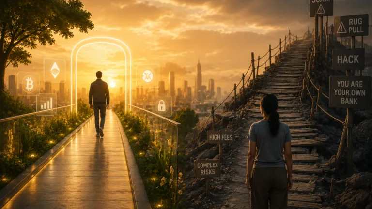Global users accessing secure digital wallets and blockchain payments, illustrating Web3 financial inclusion and simpler cryptocurrency technology.