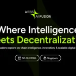 AI and decentralized blockchain infrastructure visualized against Singapore's Marina Bay skyline